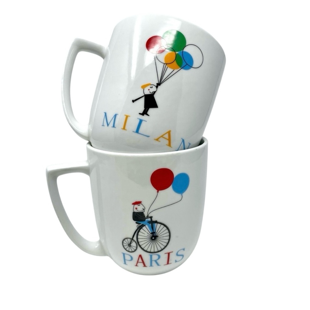 Francois et Mimi World Cities Milan & Paris Coffee Mugs Bicycle and Balloons